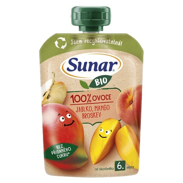 Sunar BIO Ovocná kapsička jablko, mango, broskev