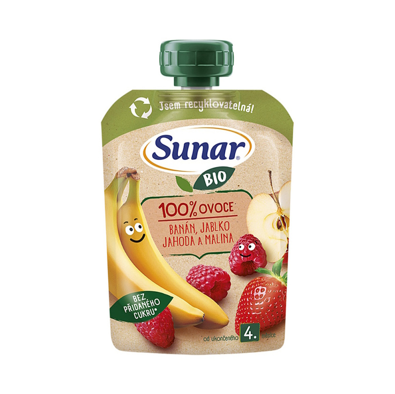 Sunar BIO Ovocná kapsička banán, jablko, jahoda, malina