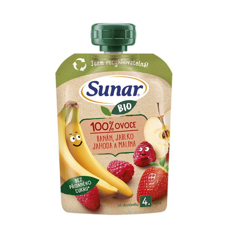 Sunar BIO Ovocná kapsička banán, jablko, jahoda, malina