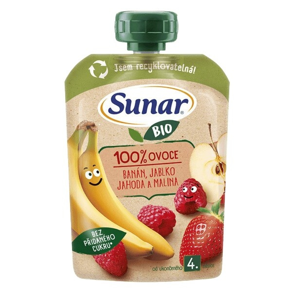 Sunar BIO Ovocná kapsička banán, jablko, jahoda, malina
