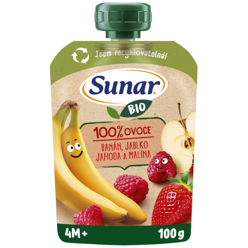 Sunar BIO Ovocná kapsička banán, jablko, jahoda, malina