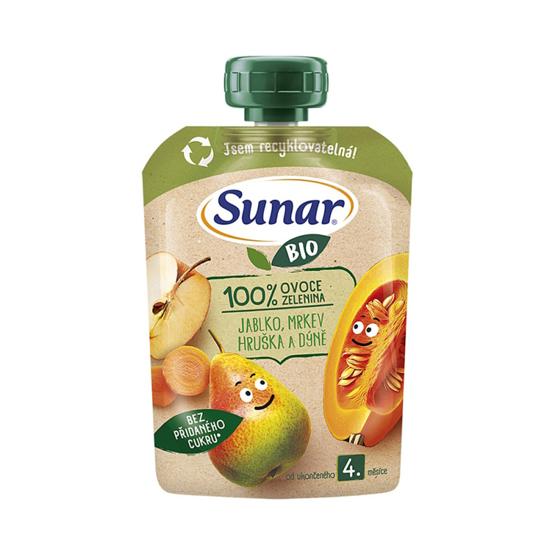 Sunar BIO Ovocno-zeleninová kapsička jablko, hruška, mrkev, dýně