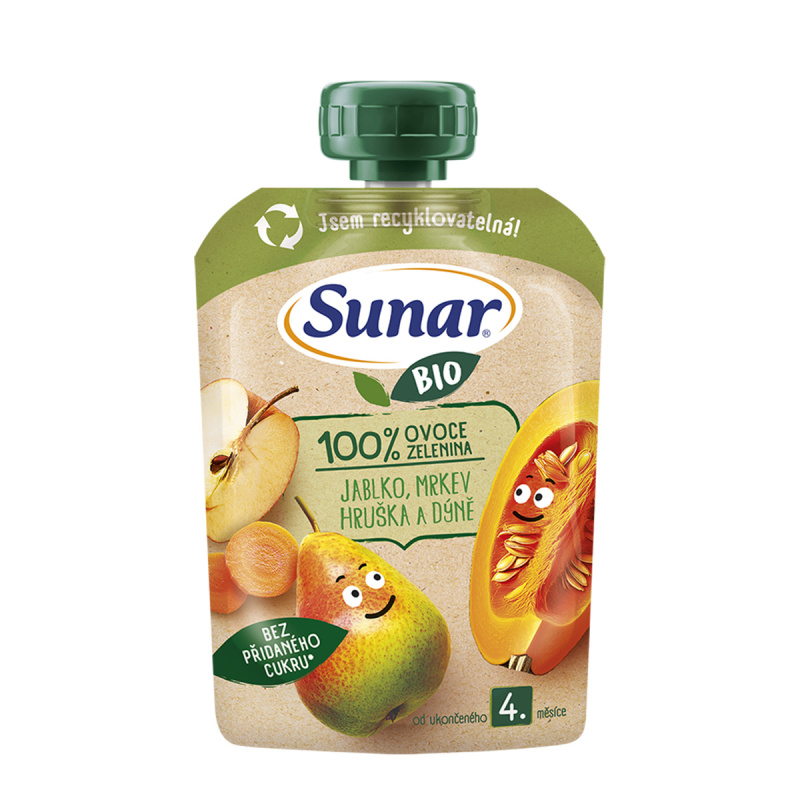 Sunar BIO Ovocno-zeleninová kapsička jablko, hruška, mrkev, dýně