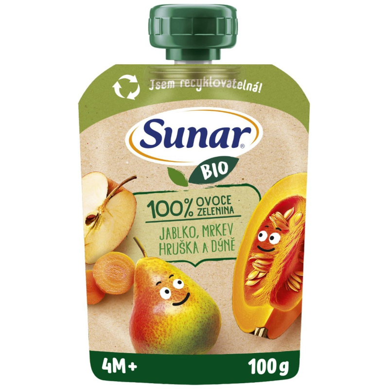 Sunar BIO Ovocno-zeleninová kapsička jablko, hruška, mrkev, dýně