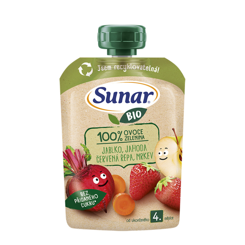 Sunar BIO Ovocno-zeleninová kapsička jablko, jahoda, červená řepa, mrkev