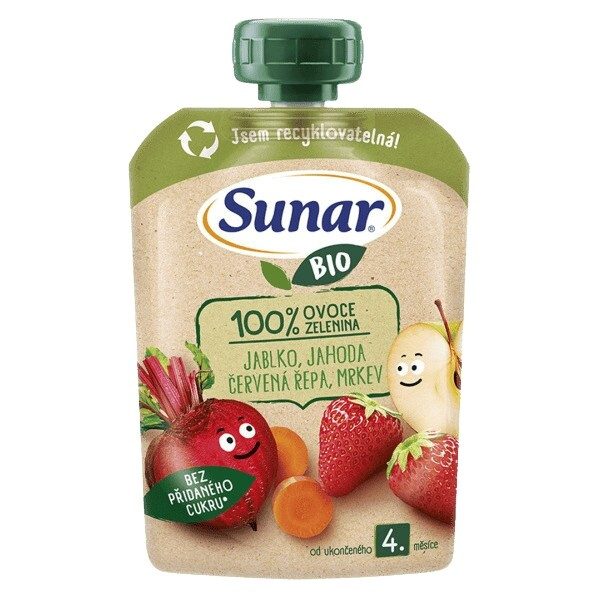 Sunar BIO Ovocno-zeleninová kapsička jablko, jahoda, červená řepa, mrkev
