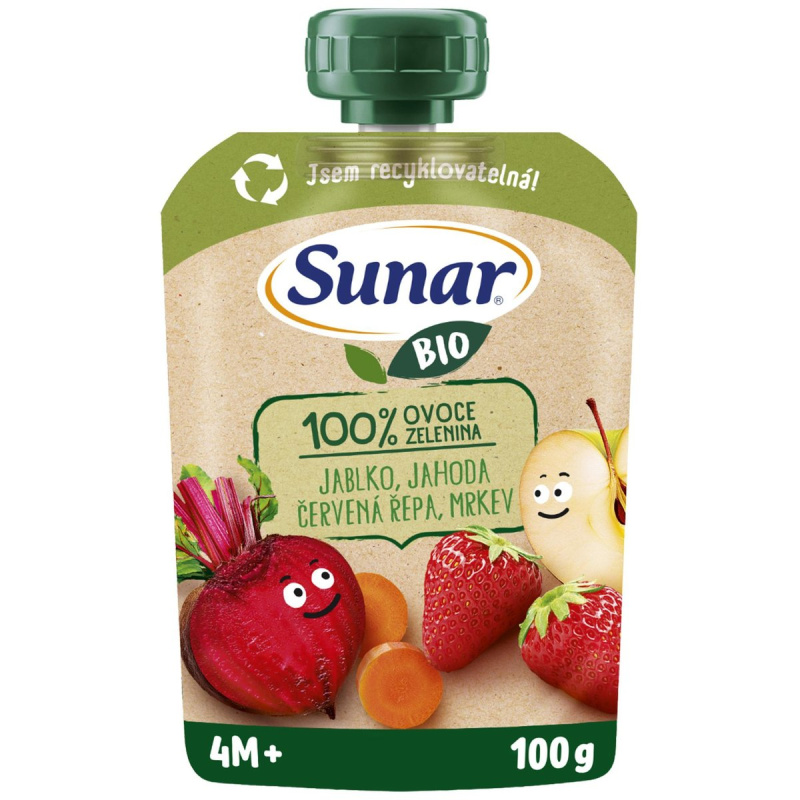 Sunar BIO Ovocno-zeleninová kapsička jablko, jahoda, červená řepa, mrkev