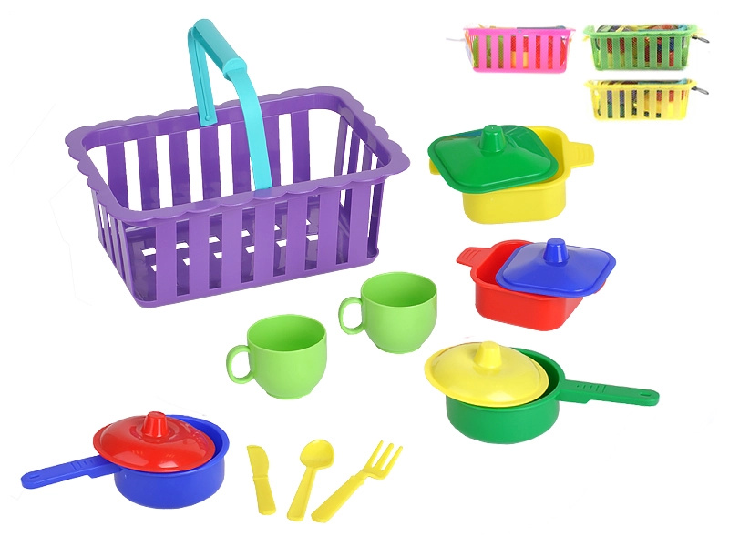 Nádobí v košíku 4 barvy v síťce