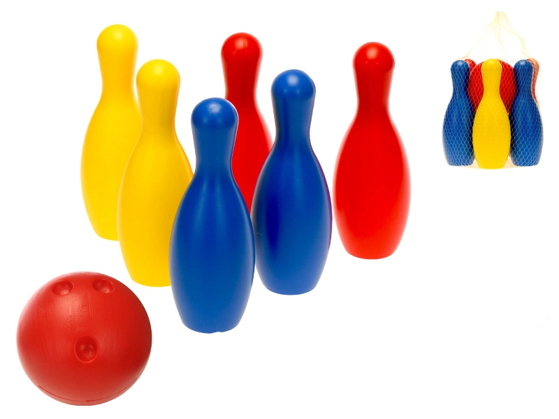 Plastové kuželky pro děti 19 cm se 6 kuželkami a míčkem v síťce