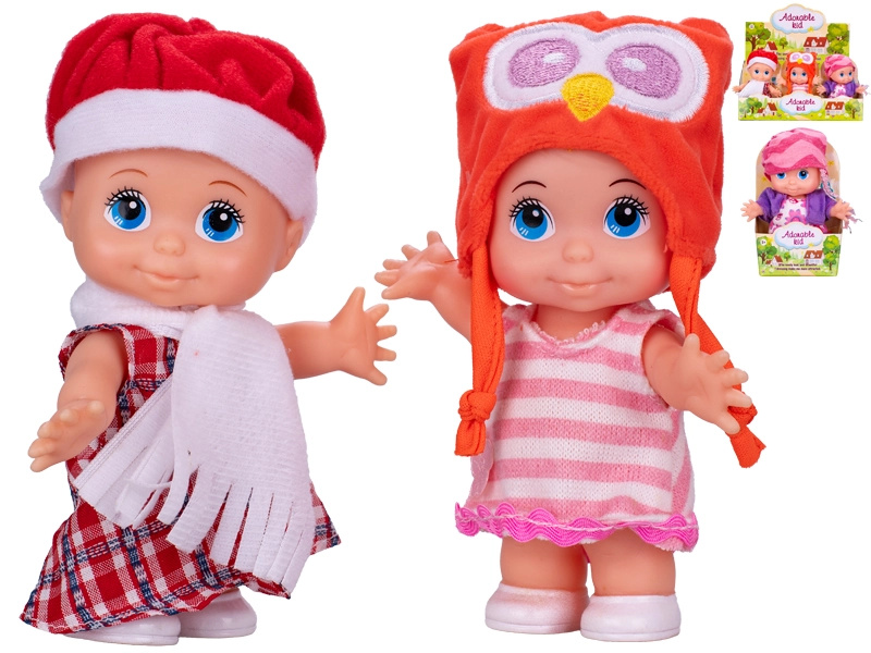 Miminko panenka s tvrdým tělem 13 cm, různé čepičky