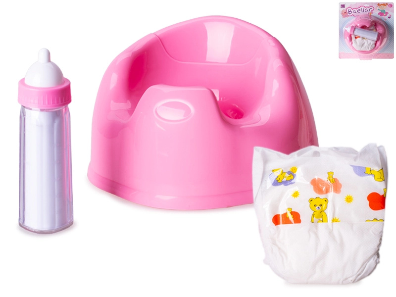 Nočník s doplňky pro panenky v růžové barvě