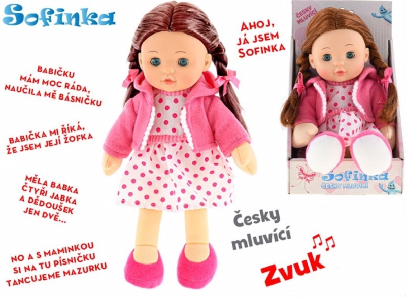 Panenka Sofinka 31cm mrkací měkké tělo na baterie česky mluvící v krabičce