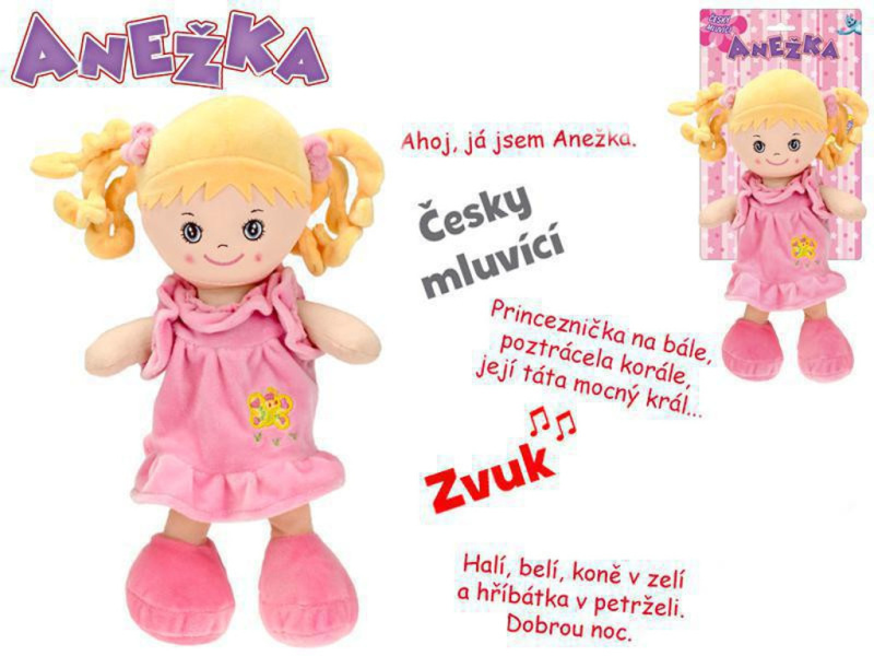 Mikro Panenka Anežka 36cm na baterie česky mluvící a zpívající blondýnka