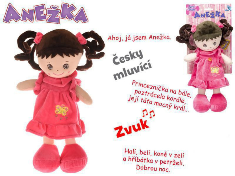 Mikro Panenka Anežka 36cm na baterie česky mluvící a zpívající brunetka
