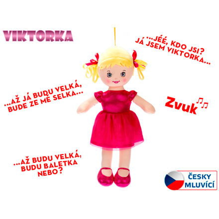 Mikro Panenka Viktorka hadrová 32cm česky mluvící na baterie tmavě růžová