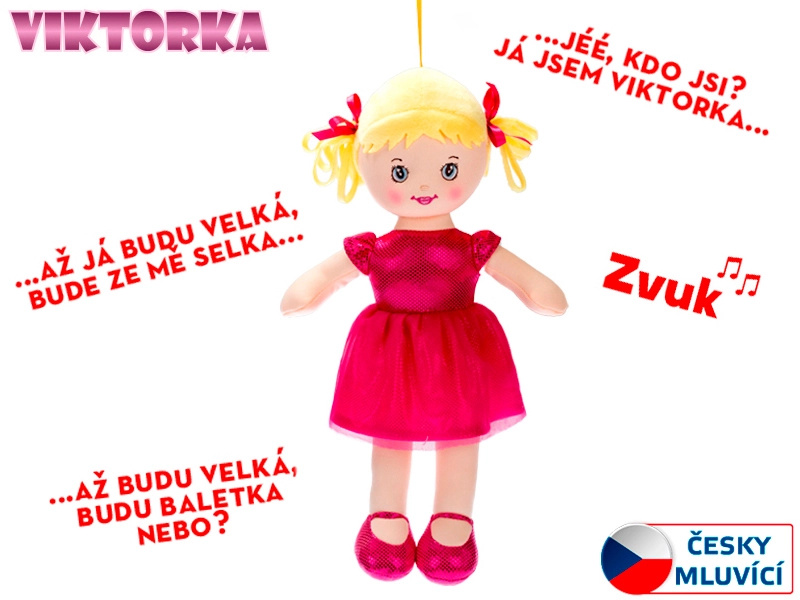Mikro Panenka Viktorka hadrová 32cm česky mluvící na baterie tmavě růžová