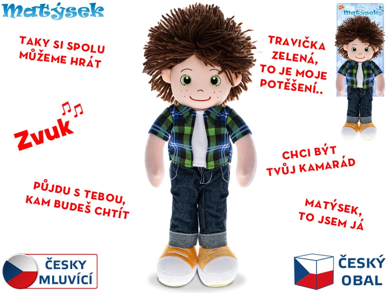 Panáček Matýsek měkké tělo 37cm na baterie česky mluvící zelený