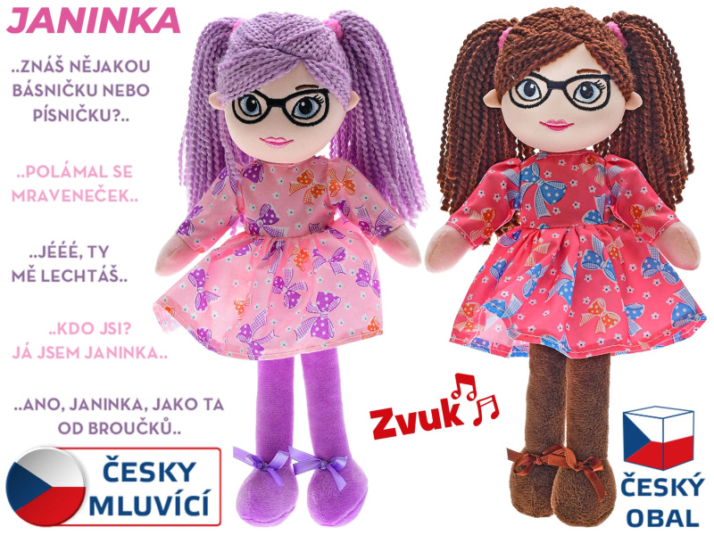 Panenka Janinka hadrová 30cm s brýlemi měkké tělo  česky mluvící