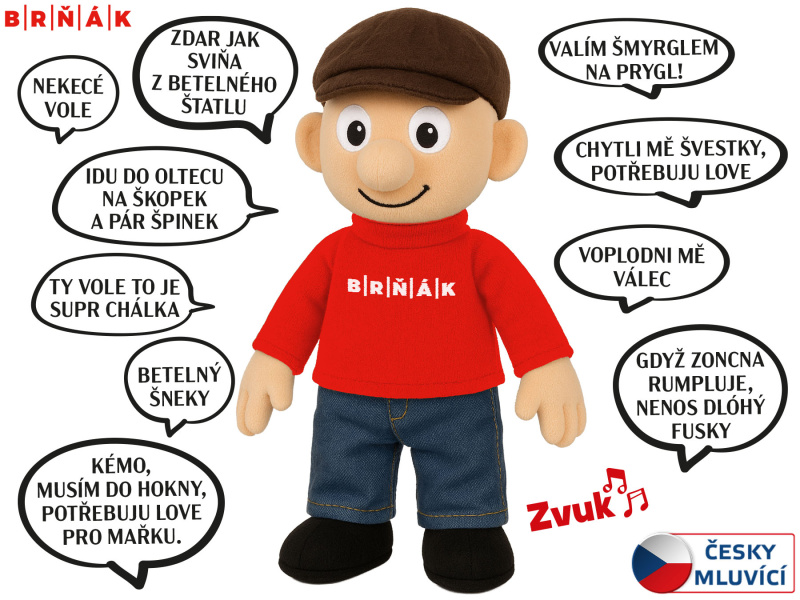 Panáček Brňák mluvící plyšová hračka 32 cm na baterie