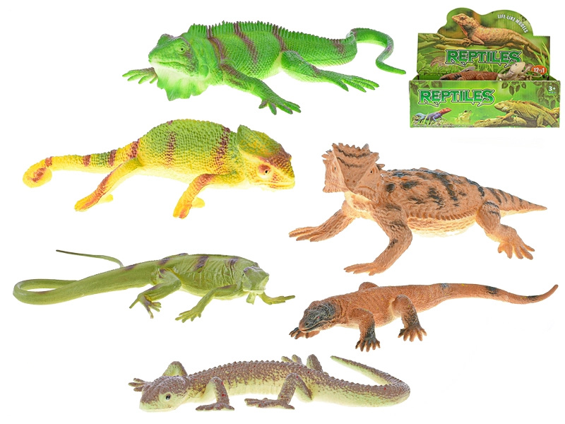 Plastové ještěrky 12–23 cm, sada 12 ks, 6 druhů