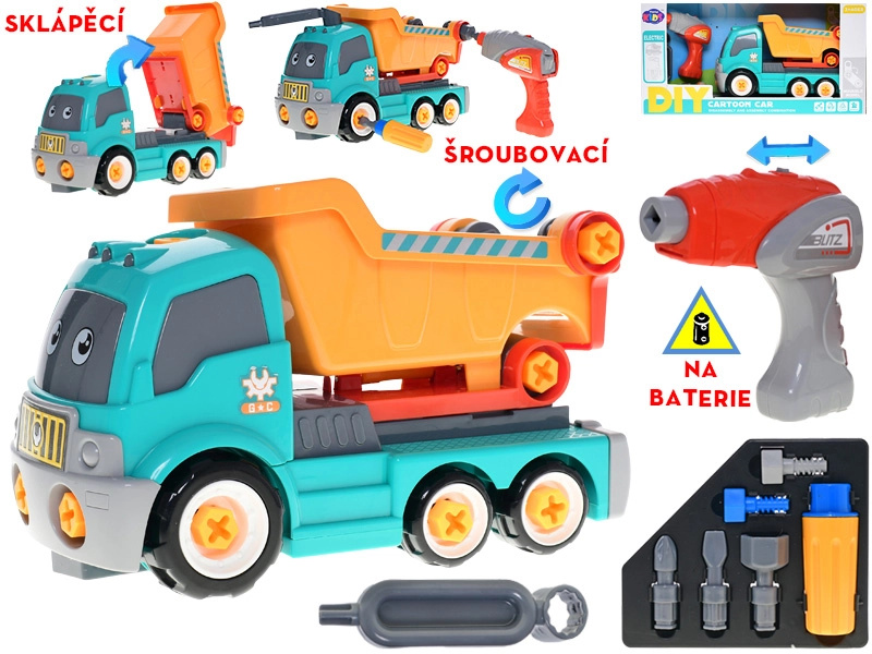 Šroubovací auto sklápěčka s bateriovou vrtačkou pro děti