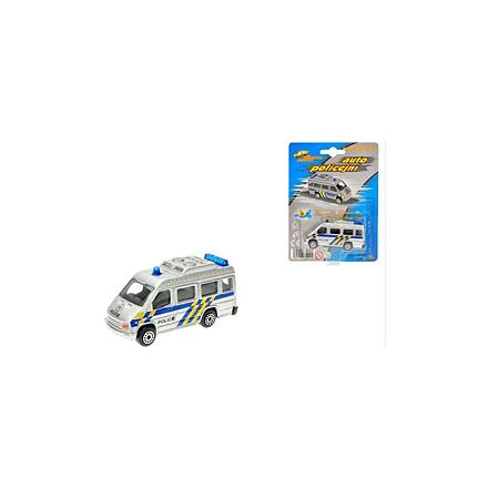Mikro Auto policie dodávka 7cm kov volný chod na kartě