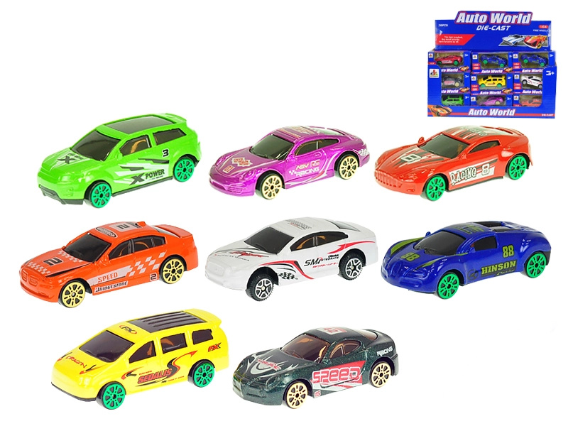 Kovové závodní autíčko 7 cm, měřítko 1:64, volný chod