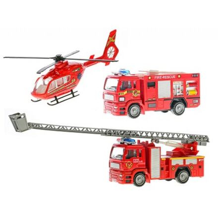Sada auta hasiči CZ kov 12-18cm volný chod 3ks v krabičce