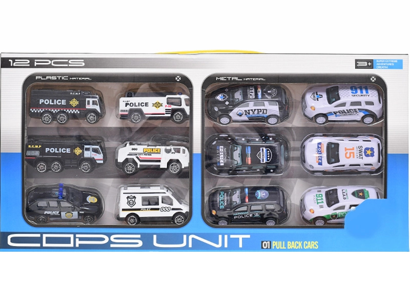 Sada policejních autíček 12 ks s volným a zpětným chodem