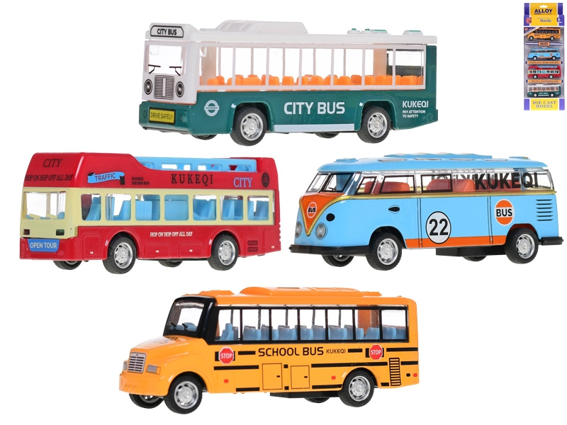 Sada kovových autobusů se zpětným chodem 10 cm – 4 kusy