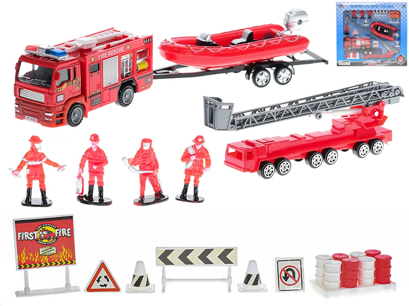 Sada hasiči – kovová vozidla s volným chodem a figurky