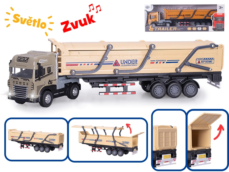 Kovový nákladní vůz 1:24 se světlem a zvukem, setrvačník, 39 cm