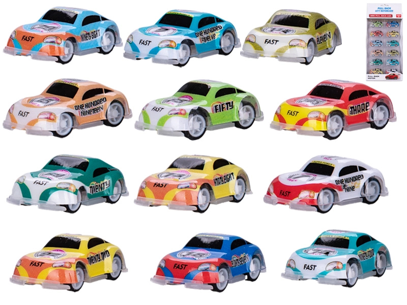 Sada natahovacích mini závodních autíček 5,5 cm – 12 ks