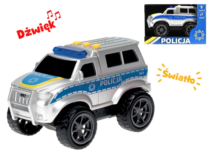 Policejní auto s polským designem se setrvačníkem a světelnými a zvukovými efekty 18 cm