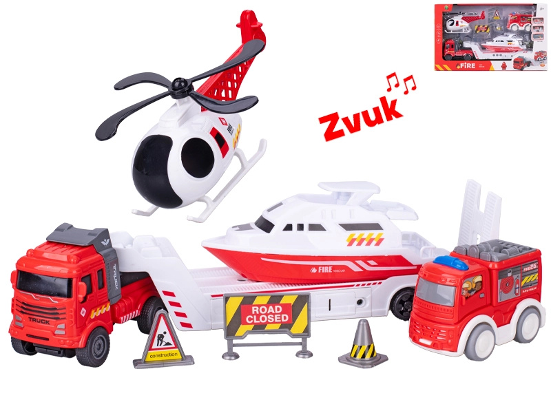 Hasičský herní set s nákladním autem 30 cm se světly a zvuky