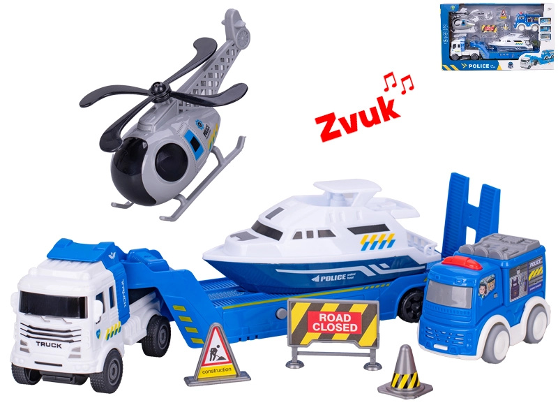 Nákladní auto s policejními vozidly se setrvačníkem a zvukovými efekty 30 cm