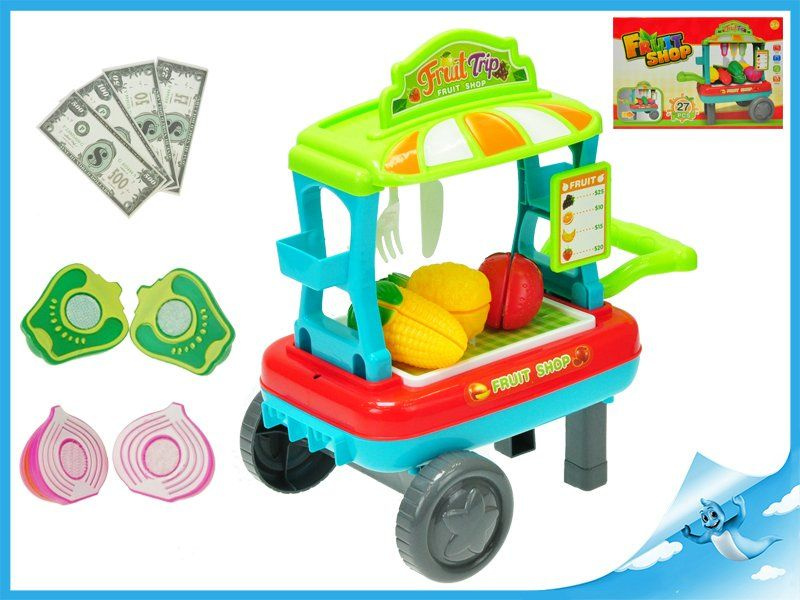 Mikro Trading Vozík ovoce/zelenina pojízdný 23x33x20cm s doplňky v krabičce