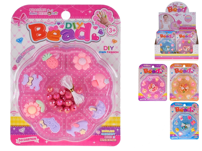 Korálky na navlékání s prstýnky – 4 barvy, 16 ks