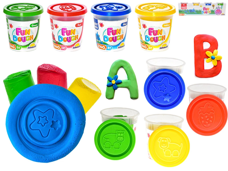 Tvořivá modelína v kelímcích 4×140 g se šablonami ve víčku