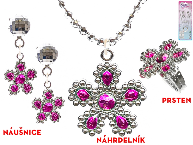 Dětská třpytivá sada bižuterie – náhrdelník a náušnice (srdce nebo květina)