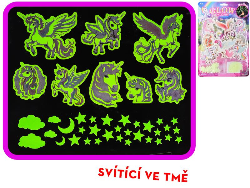 Mikro Hvězdičky a nálepky jednorožec svítící ve tmě 40ks