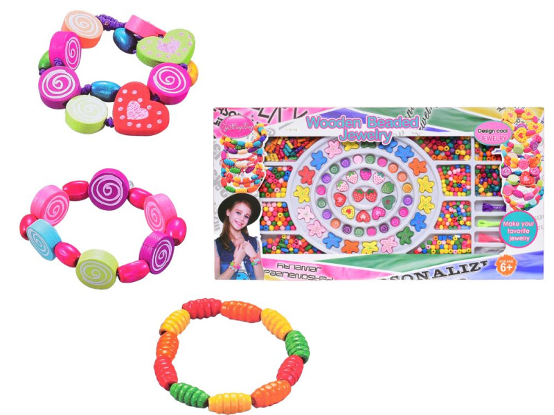 Mikro Korálky navlékací dřevěné v krabičce