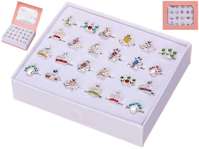 Dívčí sada prstýnků s korunkami v srdíčkové krabičce, 24 ks