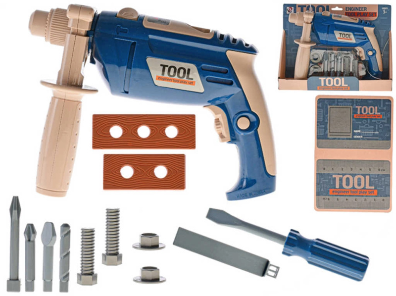 Dětská vrtačka s boční rukojetí - sada s nástavci a šroubovákem