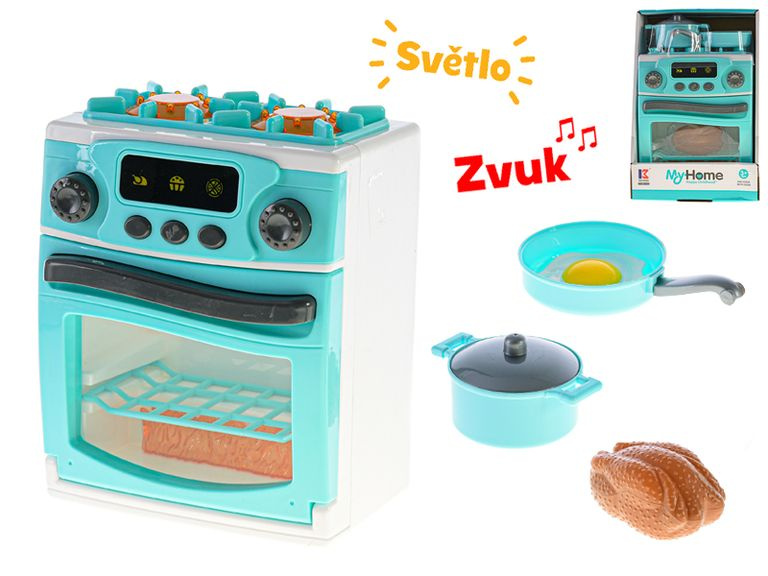 Kuchyňský sporák s troubou na baterie se světlem, zvukem a doplňky
