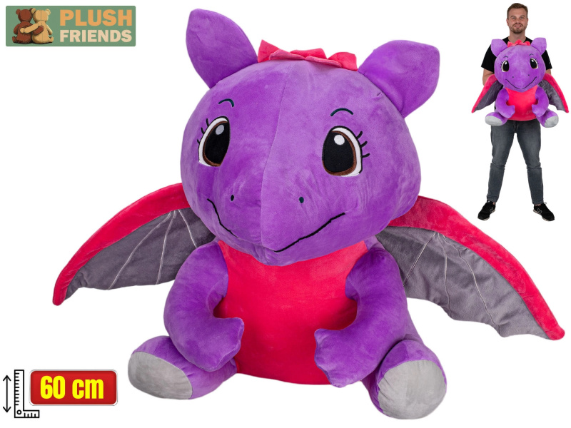 Plush Friends fialový plyšový drak 60 cm, sedící