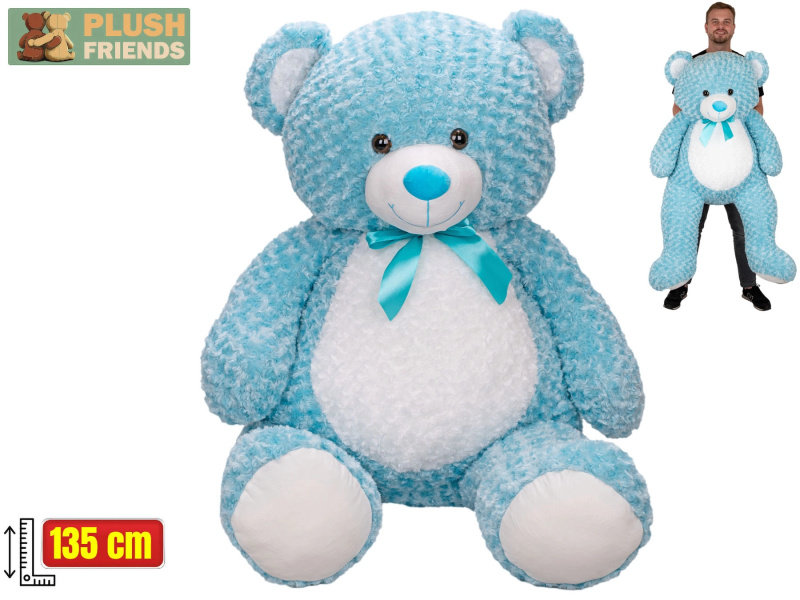 Plush Friends plyšový medvěd 135 cm modrý s mašlí