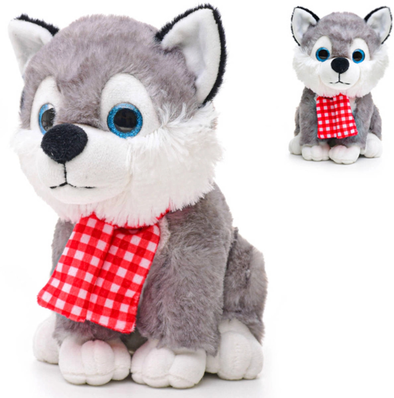 Plyšový pes Husky se šálou se zvukem 22 cm - 1 kus