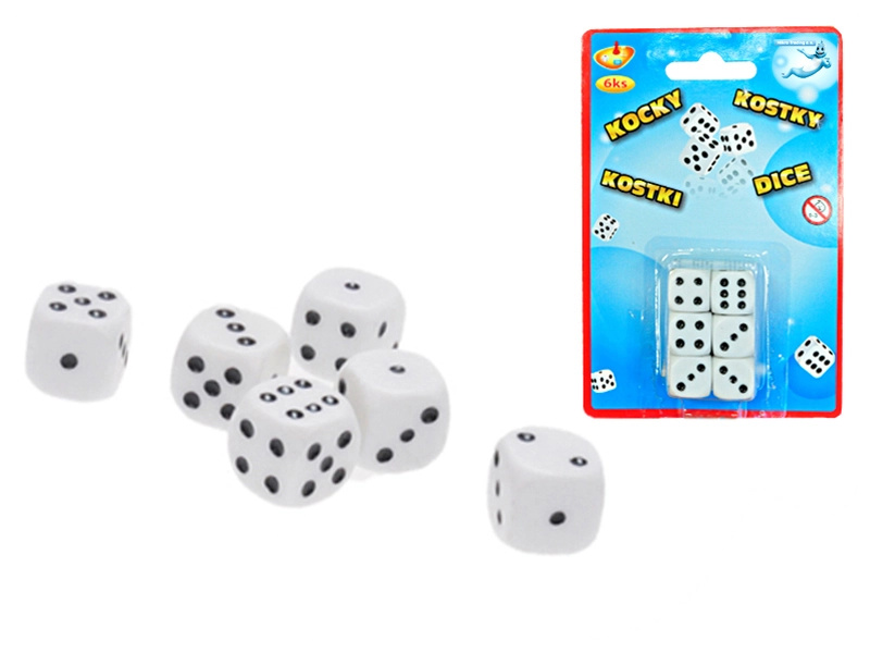Sada bílých hracích kostek 12 mm – 6 ks