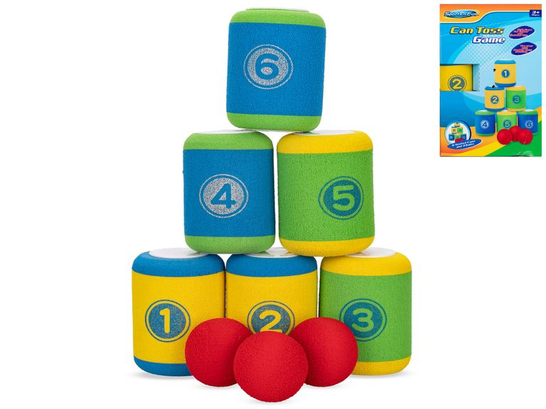 Házecí hra shoď plechovky 6 ks s míčkem 3 ks